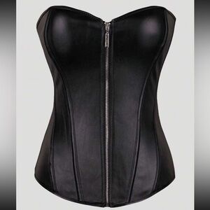 SHEIN Plus PU Leather Zipper Front Corset Top With Lace Up Back